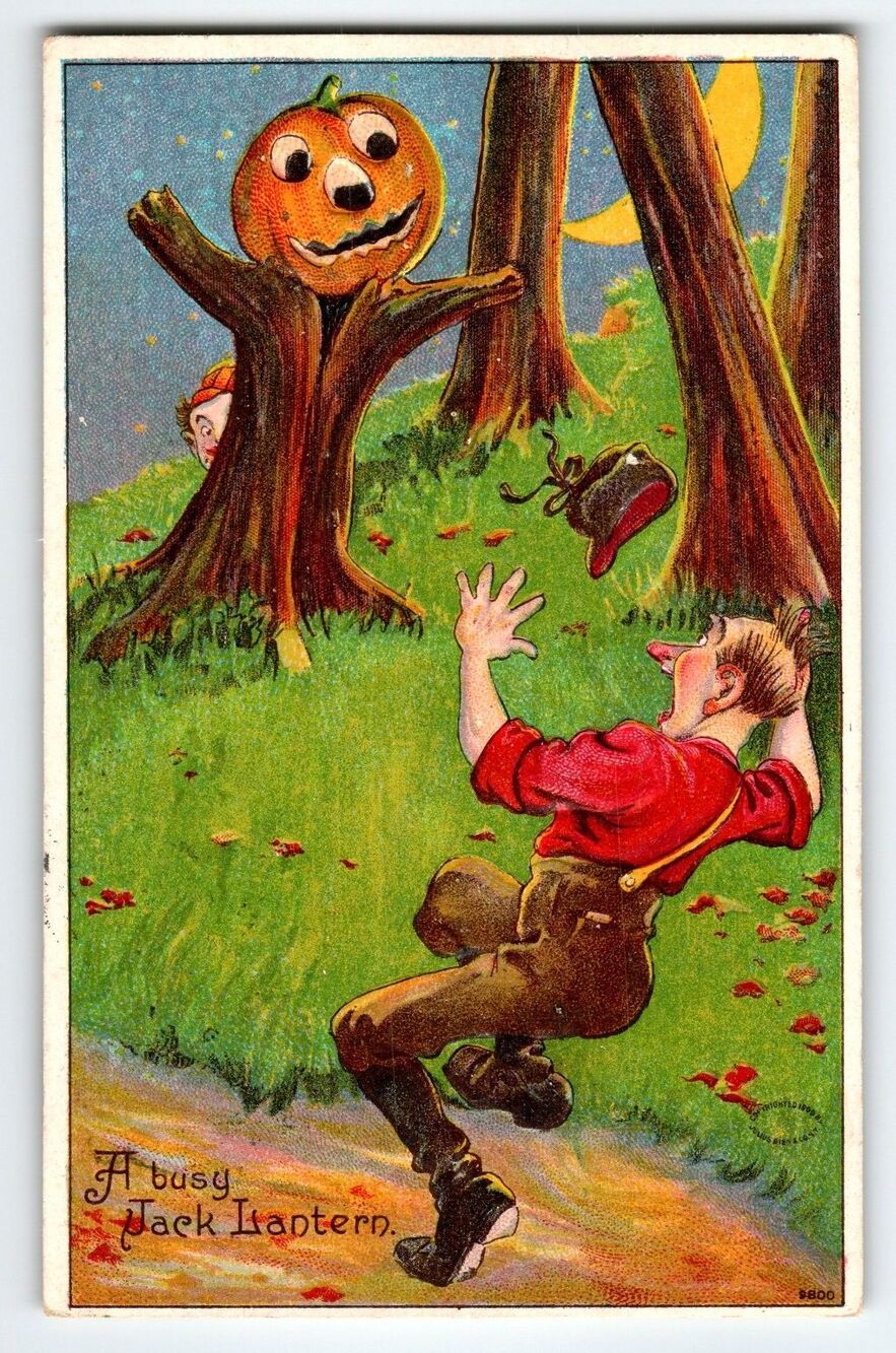 Vintage 1909 Halloween Postcard A Busy Jack Lantern Litho Divided Back